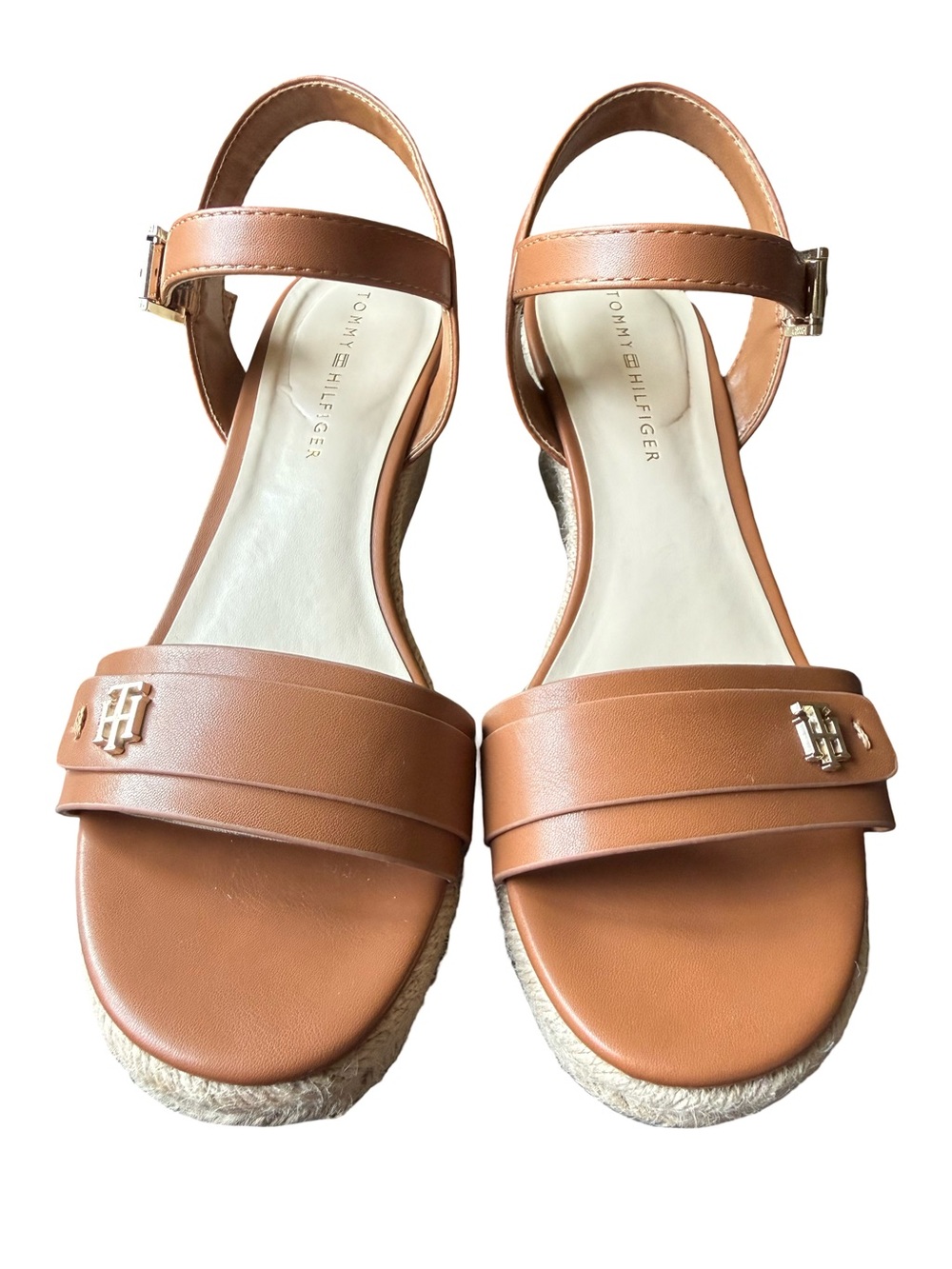 Tommy Hilfiger Cognac Leather Espadrille Platform Sandals